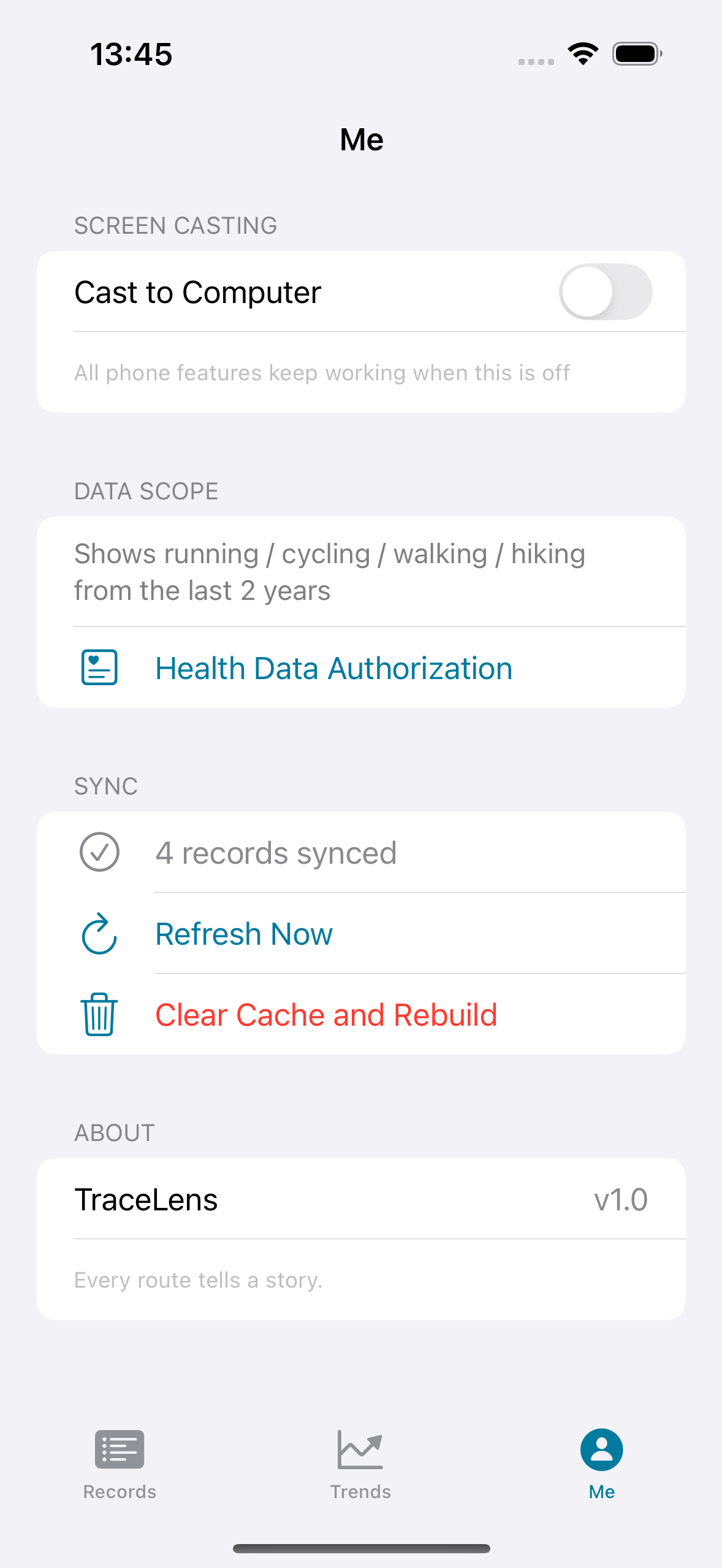 TraceLens privacy-first settings